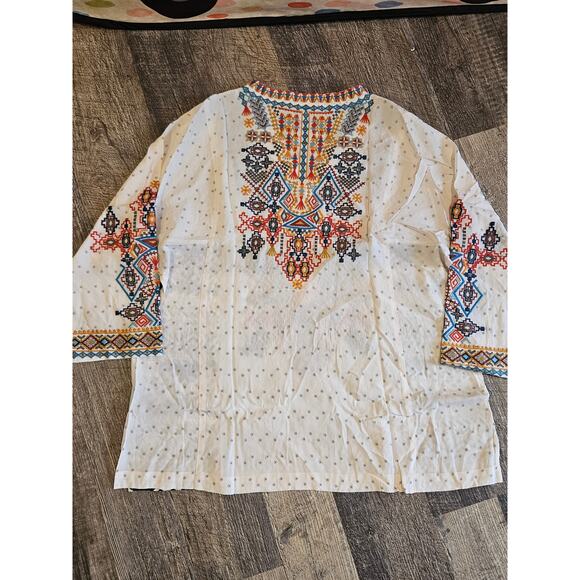 John mark embroidered tunic top womens medium boho festival preppy - Picture 6 of 8